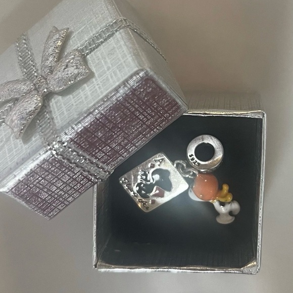 SNOOPY Peanuts S925 Sterling Silver FLYING ACE Double Dangle Charm with Gift Box - Picture 3 of 7